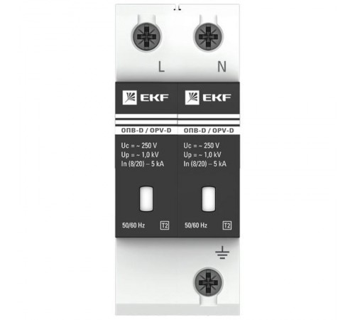 Ограничитель импульсных напряжений серии ОПВ-D/2P In 5кА 230В (с сигнализацией) EKF PROxima  opv-d2  EKF