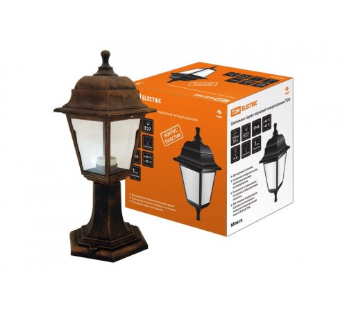 Светильник садово-парковый НТУ 04-60-001 60Вт ЛН/КЛЛ/LED Е27 IP44 четырехгранник, стойка, пластик, медь  SQ0330-0725  TDM