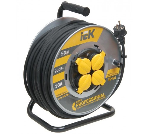 Удлинитель на катушке УК50 на мет с т/з 4 места 2Р+PЕ/50м КГ 3х1,5мм2 IP44 "Professional"  WKP16-16-04-50-44  IEK