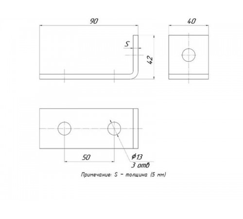 STRUT-пластина угловая 90гр. 3 отверстия   stpu3  EKF