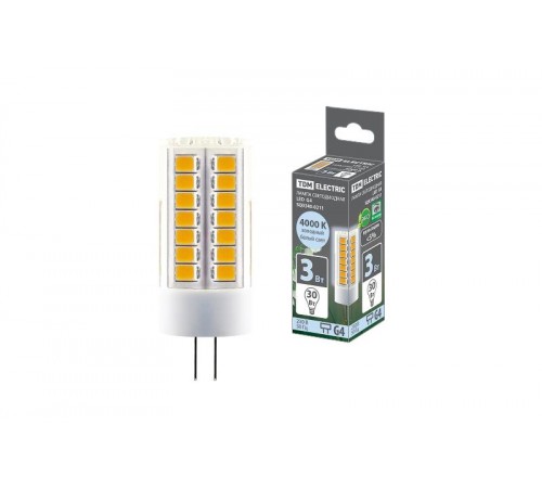 Лампа светодиодная G4-3 Вт-230 В-4000 К, SMD, 16x43 мм  SQ0340-0211  TDM