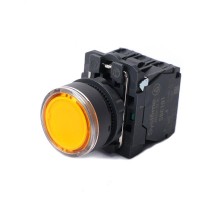 Кнопка SB5 с подсветкой в сборе модульная 22мм желтая пластик 24ВDC 1НО+1НЗ  SB5AW35B5  SE