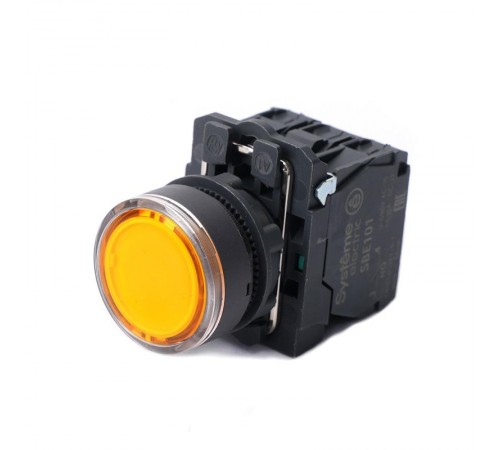 Кнопка SB5 с подсветкой в сборе модульная 22мм желтая пластик 24ВDC 1НО+1НЗ  SB5AW35B5  SE