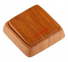 Выключатель открытой установки, двухклавишный, с индикацией, с изолирующей пластиной, цвет дуб  ВА10-154-05  HEGEL