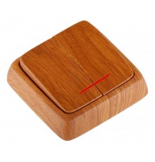 Выключатель открытой установки, двухклавишный, с индикацией, с монтажной пластиной, цвет дуб  ВА10-156-05  HEGEL