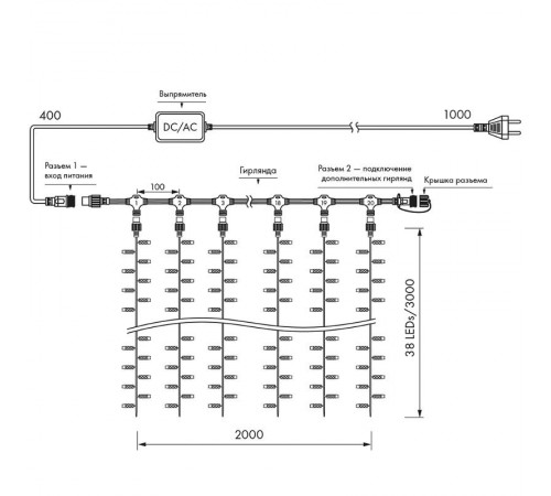 Светодиодная гирлянда ARD-CURTAIN-PRO-2000x3000-WHITE-760LED-STD WHITE (230V, 70W)  026066  Arlight