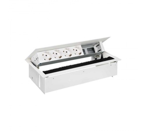 Simon S400 Врезной розеточный блок с крышкой, ввод щетка, 4x2P+E, 2 пустых модуля, белый, Simon 400  44604000-130  Simon