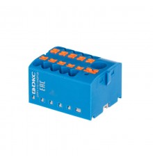 Блок распределительный, зажим push-in, 1 ввод 6 кв.мм, 10 точек подключения 2,5 кв.мм, синий  DTP1-110-104SPUB  DKC