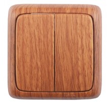 Выключатель открытой установки, двухклавишный, с монтажной пластиной, цвет дуб  ВА16-155-05  HEGEL