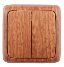 Выключатель открытой установки, двухклавишный, с изолирующей пластиной, цвет дуб  ВА10-153-05  HEGEL