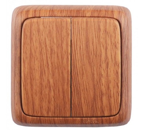 Выключатель открытой установки, двухклавишный, с монтажной пластиной, цвет дуб  ВА16-155-05  HEGEL