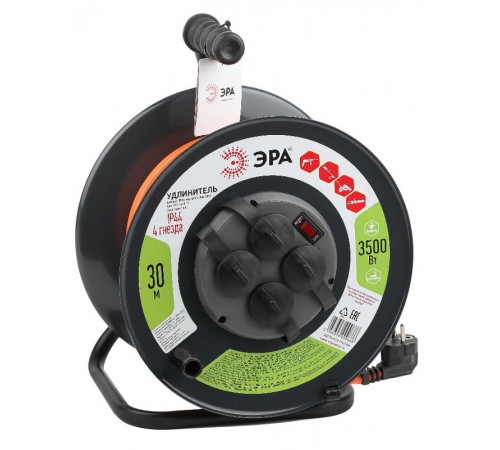 Удлинитель силовой ЭРА RMx-4es-3x1.5-30m-IP44 на м. катушке c/з 4 гн 30м ПВС 3х1.5  Б0046850  ЭРА