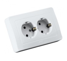 Розетка скрытой установки, двухместная, с заземляющим контактом, цвет белый  РС16-351  HEGEL