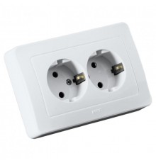 Розетка скрытой установки, двухместная, с заземляющим контактом, цвет белый  РС16-351  HEGEL