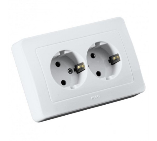 Розетка скрытой установки, двухместная, с заземляющим контактом, цвет белый  РС16-351  HEGEL