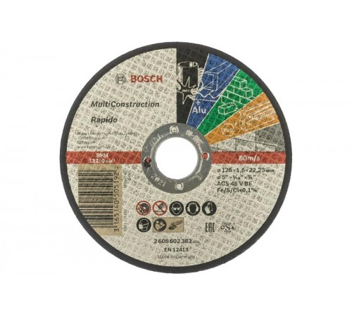 Отрезной круг MultiConstruct 125x1.6мм, прямой  2608602383  BOSCH