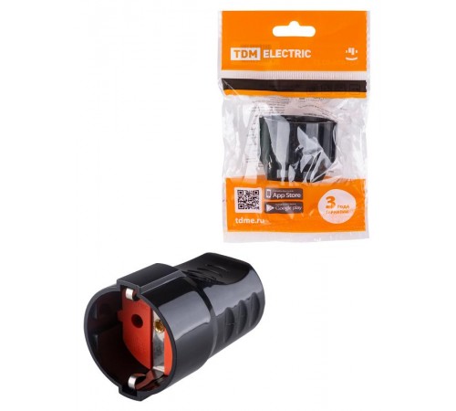 Кабельная розетка рифленая 2П+З 16А 250B черная  SQ1806-0212  TDM