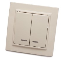 PSW10-9002-02 Выключатель 2-клавишный с индикатором, 250В, 10А, серия Эрна, слоновая кость  39229  STEKKER