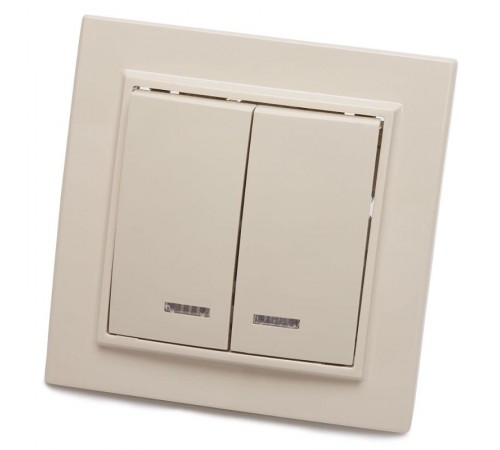 PSW10-9002-02 Выключатель 2-клавишный с индикатором, 250В, 10А, серия Эрна, слоновая кость  39229  STEKKER