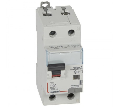 Выключатель автоматический дифференциального тока DX3 6000 1п+N 20А С 30мА тип AС  411003  Legrand