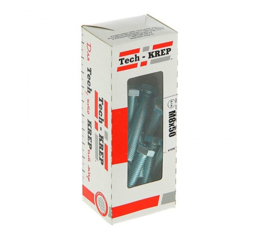 Болт DIN933 с шестигранной головкой оцинк. М8х50 (20 шт) - коробка с ок. Tech-Kr ( 0,438 кг)  105211  Tech-KREP