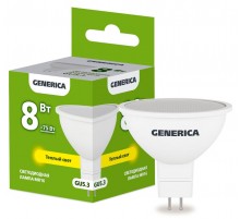 Лампа светодиодная MR16 софит 8Вт 230В 3000К GU5.3   LL-MR16-08-230-30-GU5-G  GENERICA