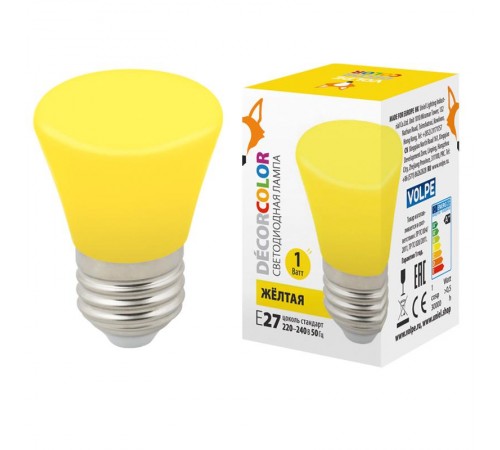 Лампа светодиодная LED-D45-1W/YELLOW/E27/FR/С BELL декоративная LED. "Колокольчик", матовая. Цвет желтый  UL-00005641  Volpe