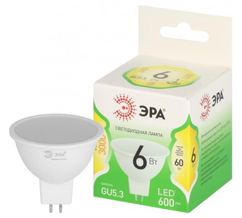 Лампа светодиодная  GREEN LINE LED MR16-6W-830-GU5.3 GL GU5.3 6 Вт софит теплый свет  Б0067076  ЭРА