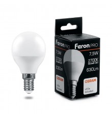 Лампа светодиодная .PRO LB-1407 Шарик E14 7.5W 2700K OSRAM LED  38071  Feron