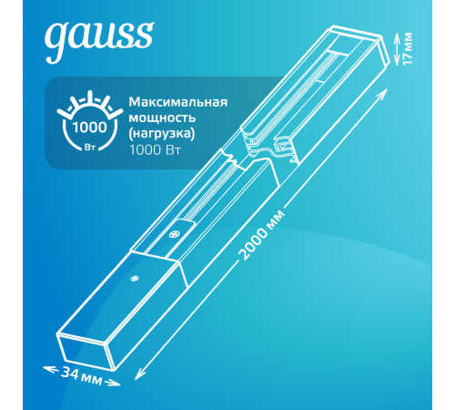 Шинопровод осветительный накладной 2м белый (с адаптером питания и заглушкой)  TR102  Gauss