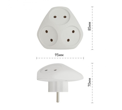 Разветвитель электрический SPx-3-W на 3 розетки без заземления 10А белый  Б0053481  ЭРА