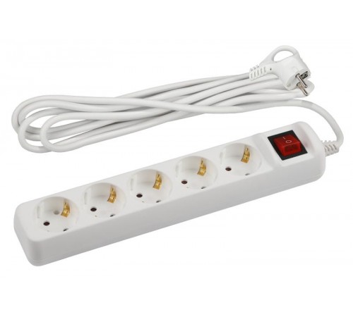 Удлинитель электрический U-5es-5m-3x1,5 с заземлением с выключателем 5 розеток 5м ПВС 3x1,5мм2 16А  Б0044045  ЭРА