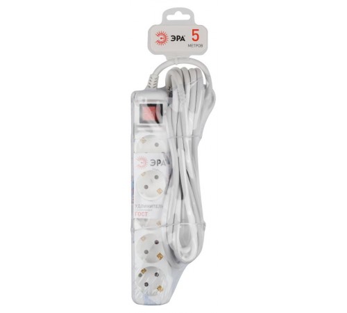 Удлинитель электрический U-5es-5m-3x1,5 с заземлением с выключателем 5 розеток 5м ПВС 3x1,5мм2 16А  Б0044045  ЭРА