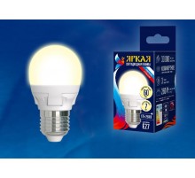 Лампа светодиодная LED-G45 7W/WW/E27/FR PLP01WH LED. "шар", матовая. серия Яркая, пр-во Россия, 3000K  UL-00002420  Uniel