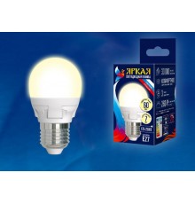 Лампа светодиодная LED-G45 7W/WW/E27/FR PLP01WH LED. "шар", матовая. серия Яркая, пр-во Россия, 3000K  UL-00002420  Uniel