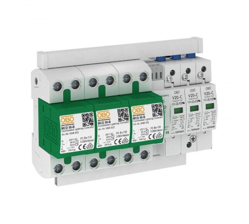 Комплект УЗИП 3 полюсный (Класс I+II), 255 В (PS3-B+C TNC+FS)  5089756  OBO Bettermann