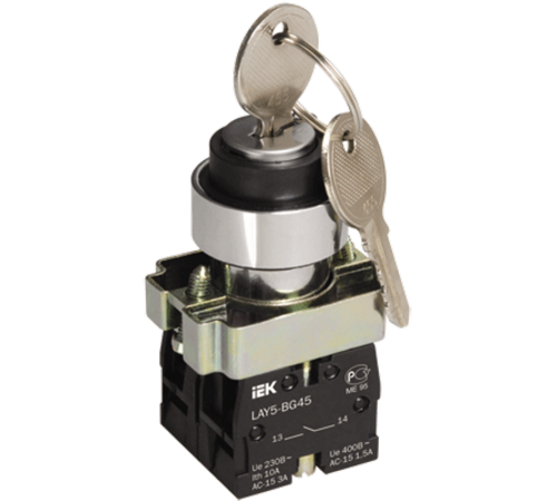 Переключатель LAY5-BG45 на 2 положения с ключом без фиксации   BSW80-BG-2-K02  IEK