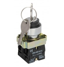Переключатель LAY5-BG45 на 2 положения с ключом без фиксации   BSW80-BG-2-K02  IEK