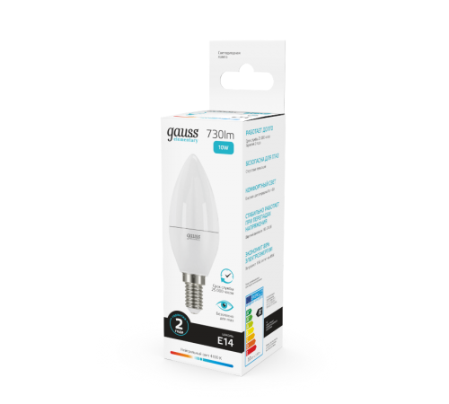 Лампа светодиодная LED 10Вт E14 220В 4100К Elementary свеча  33120  Gauss