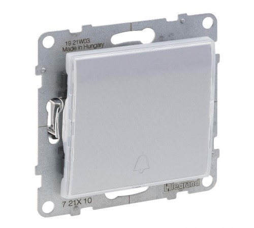 SUNO Выключатель без фиксации (кнопка) 6А 250В с подсветкой и держателем этикеток. Безвинтовые зажимы. Цвет "Алюминий"  721310  Legrand