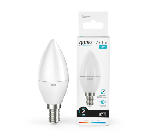 Лампа светодиодная LED 10Вт E14 220В 4100К Elementary свеча  33120  Gauss