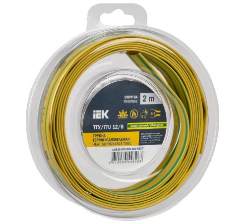 Трубка термоусадочная ТТУ нг-LS 12/6 жел-зел. (2м/упак) IEK  UDR12-012-006-002-K52-T  IEK