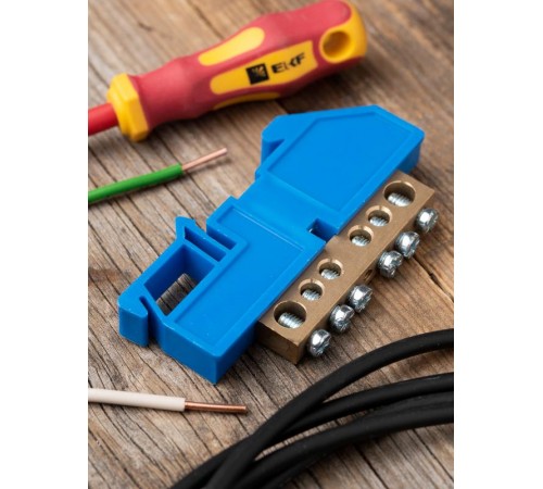 Шина "0" (8х12мм.) 125А 6 отверстий изолятор на DIN-рейку латунь EKF PROxima  sn0-125-6-d  EKF