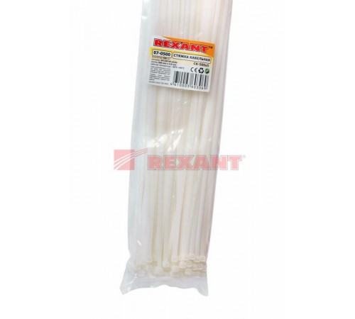 Стяжкa нейлоновая 500 x 4,8 мм, белая (упак. 100 шт)  07-0500  REXANT