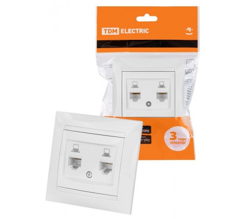 Розетка компьютерная двойная RJ45 белая "Лама"  SQ1815-0055  TDM