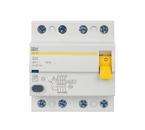 Выключатель дифференциальный (УЗО) ВД1-63 4п 32А 30мА тип AC  MDV10-4-032-030  IEK