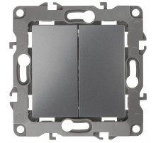Выключатель двойной 12-1004-12   10АХ-250В, без м.лапок,  графит  Б0019311  ЭРА
