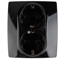 Розетка 12-2104-06 2-ая с заземлением со шторками, 16АХ-250В,  чёрный  Б0014704  ЭРА