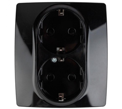 Розетка 12-2104-06 2-ая с заземлением со шторками, 16АХ-250В,  чёрный  Б0014704  ЭРА