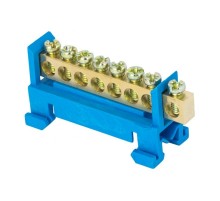 Шина "0" N (6х9мм) 8 отверстий латунь синий изолятор тип "Стойка" на DIN-рейку розничный стикер EKF PROxima  sn0-63-8-sb-r  EKF